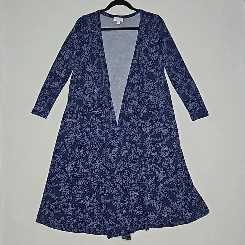 LuLaRoe Sarah Duster Long Sleeve Cardigan Blue Floral Size Small